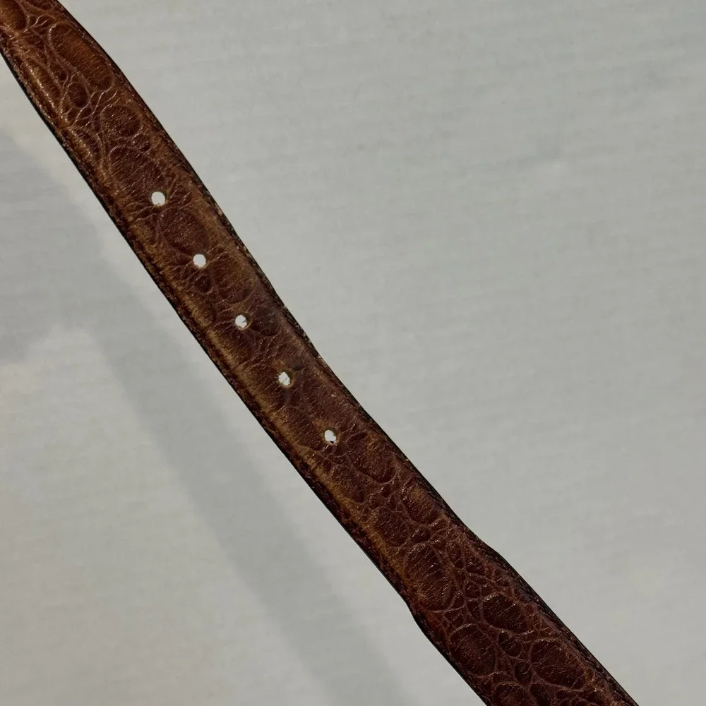 Portfolio Perry Ellis Belt Sz 36 Brown Croc Embossed Leather Solid Brass Western